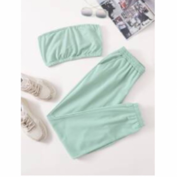 SHEIN Pants & Jumpsuits Mint Green Tube Top And Sweatpants Combo